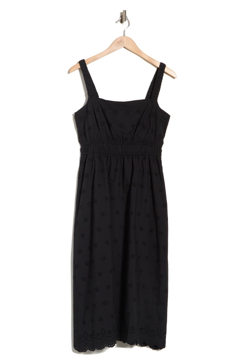 Embroidered Eyelet Cotton Midi Sundress, Alternate, color, BLACK