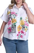 KARL LAGERFELD PARIS Floral Placement Cotton Poplin Button-Up Shirt