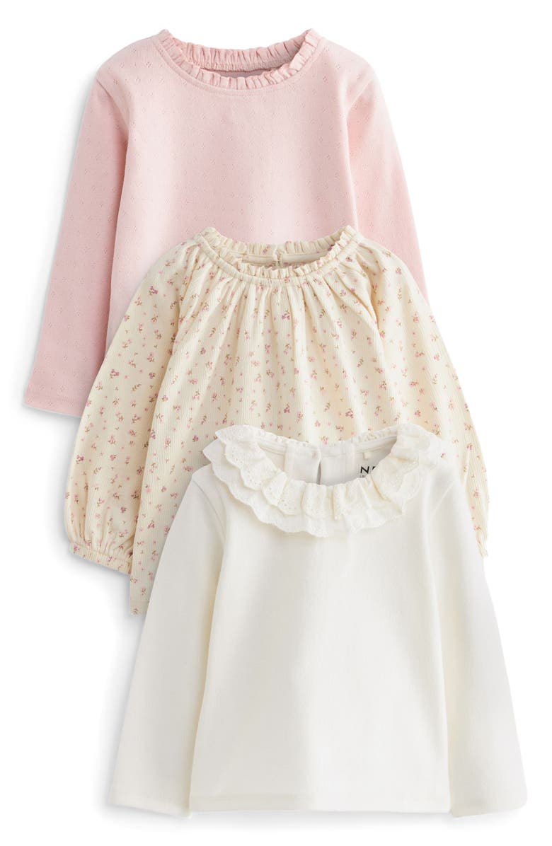 NEXT Kids' Assorted 3-Pack Ruffle Neck Tops, Main, color, White/ Ivory/ Pink Assorted