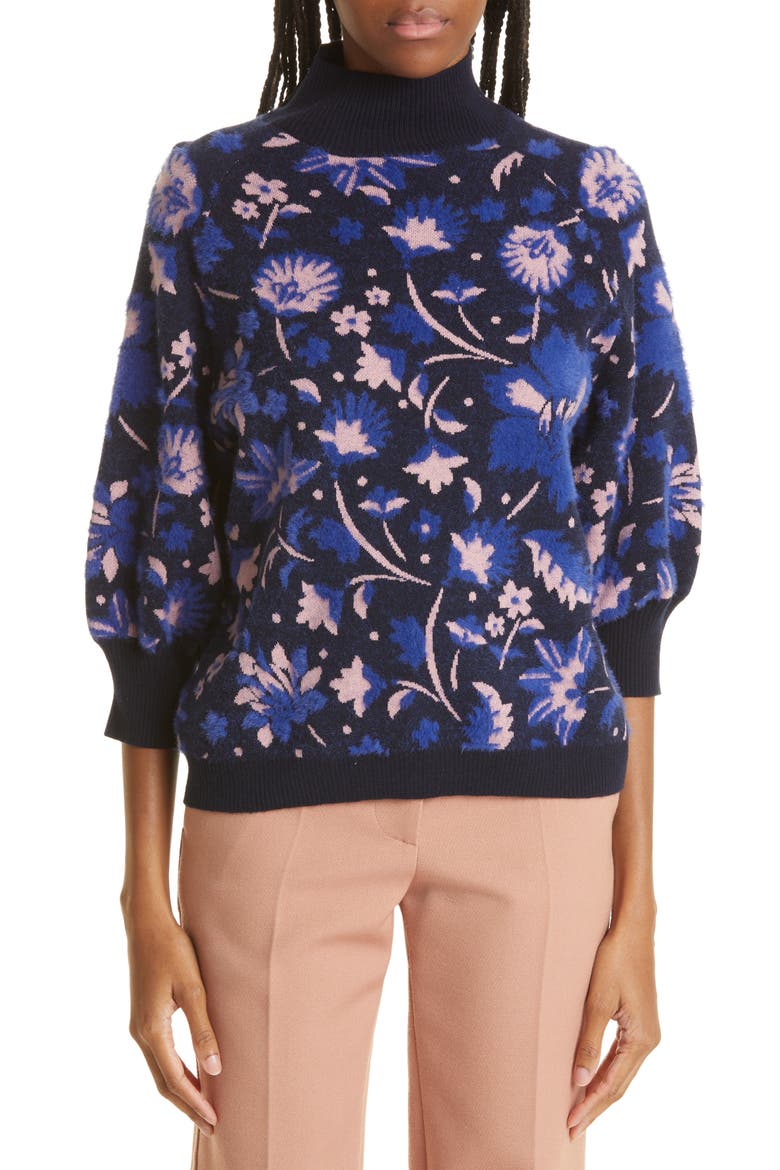 Claudan Floral Jacquard Sweater, Main, color, NAVY