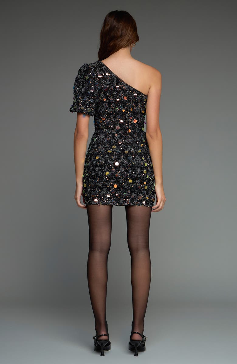 Endless Rose Premium Sequin Tulle One-Shoulder Minidress, Alternate, color, Black