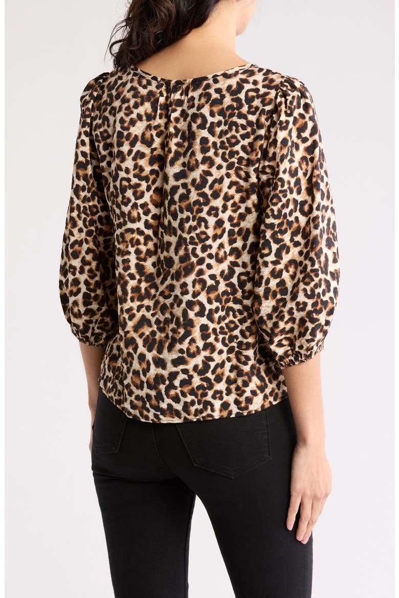 Leopard Front Twist Three-Quarter Sleeve Top, Alternate, color, CHOCOLATE