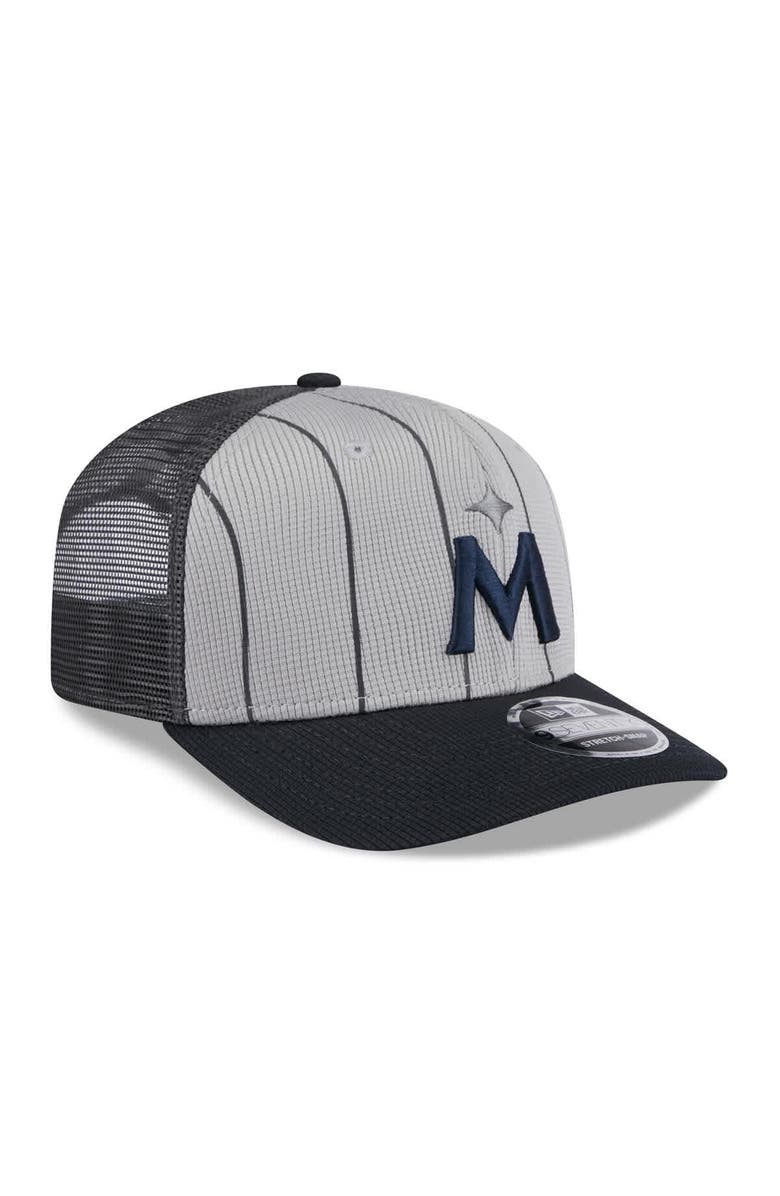 New Era Men's New Era Gray/Black Minnesota Twins 2025 Batting Practice 9SEVENTY Stretch-Snap Trucker Hat, Alternate, color,