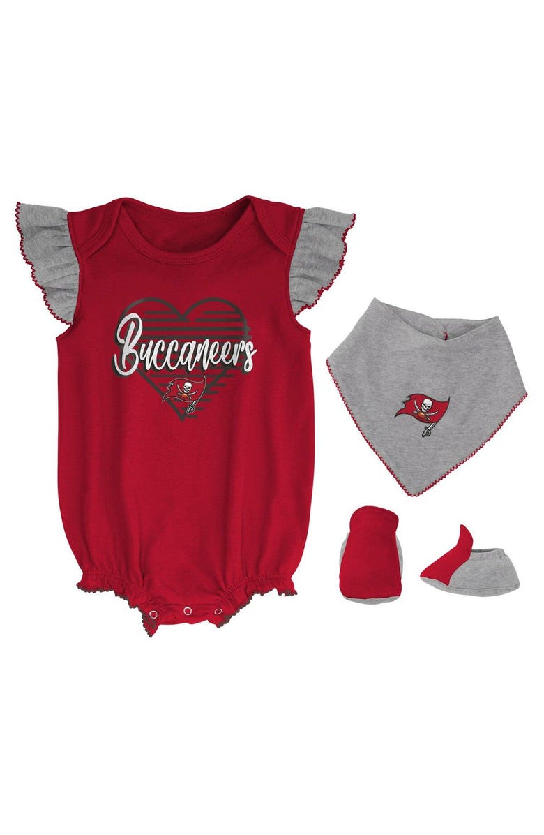 Outerstuff Girls Newborn & Infant Red/Heathered Gray Tampa Bay Buccaneers All The Love Bodysuit Bib & Booties Set, Main, color, 