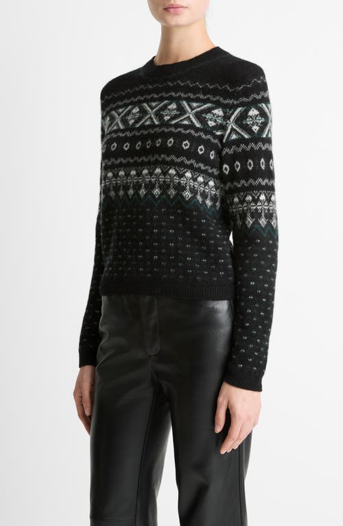 Vince Fair Isle Boiled Cashmere Sweater In Black