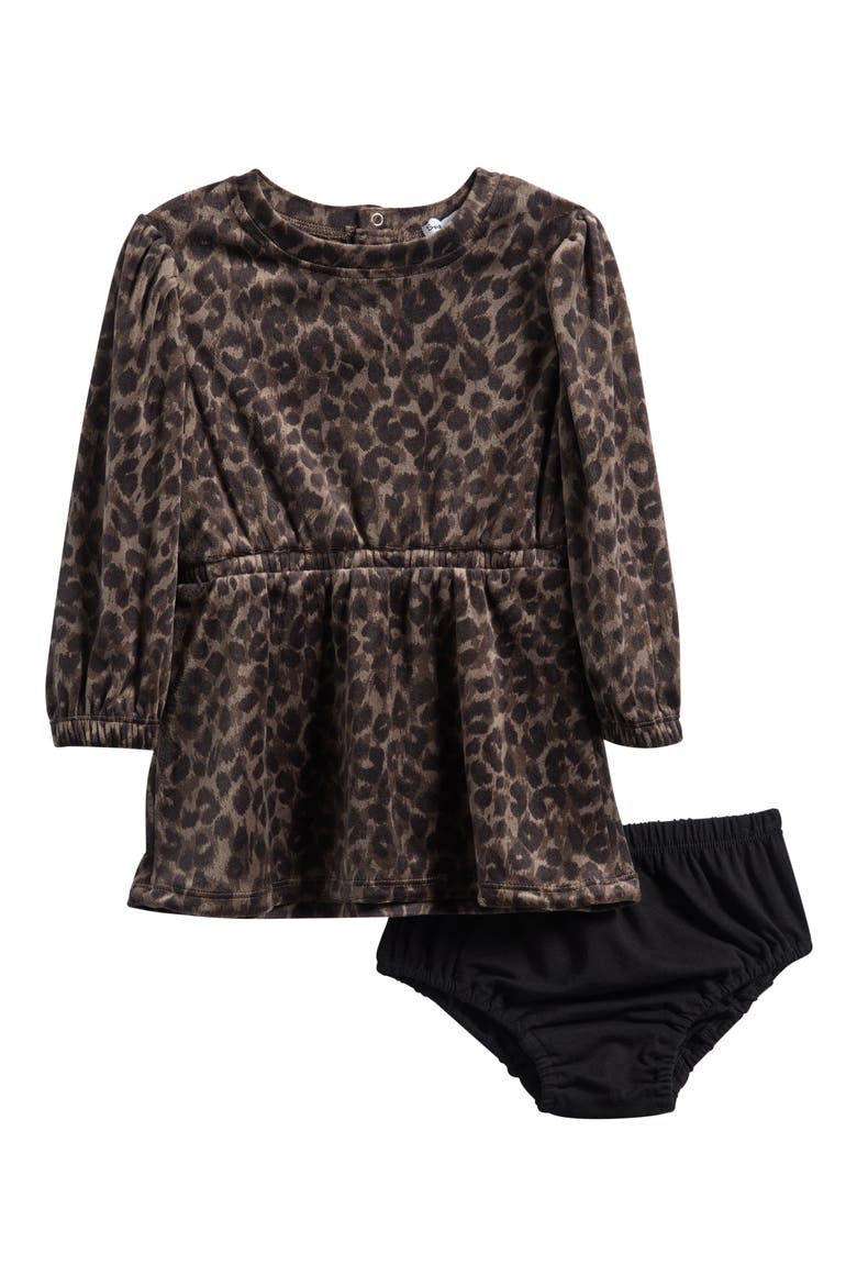 Cheetah Print Long Sleeve Dress & Bloomers Set, Main, color, LEOPARD PRINT