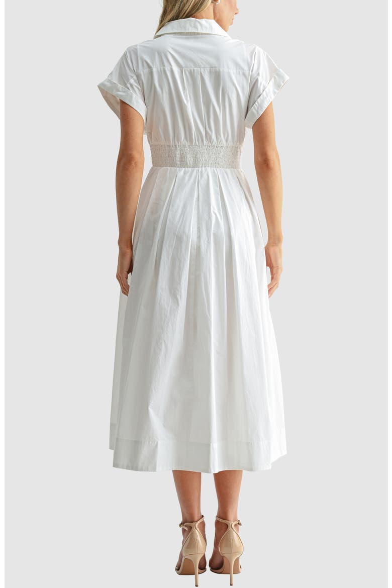 Pleated Fit and Flare Midi Dress, Alternate, color, OFF WHITE