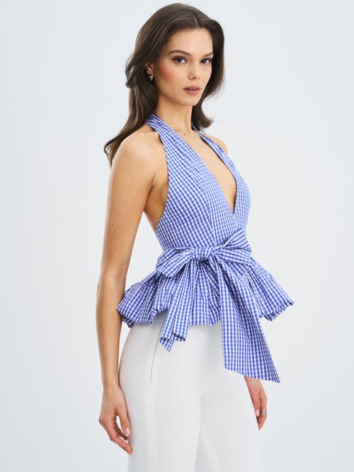 Miss Circle Ilene Checkered Bubble Hem Halter Top In Blue
