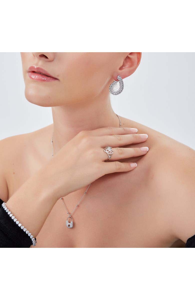 Spero London Geometric Heart Adjustable Ring in Sterling Silver, Alternate, color, Silver