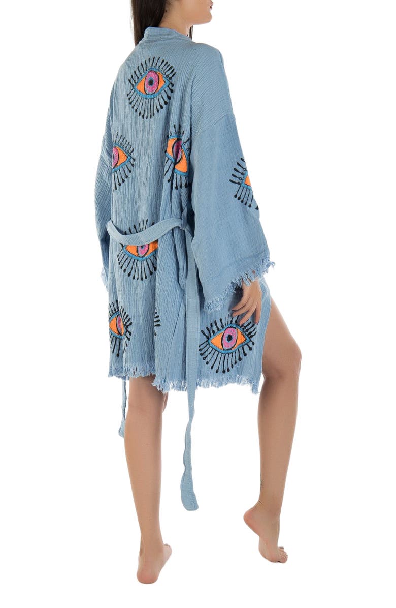 Forever & Always Shoes Cordelia Evil Eye Handmade Short Cotton Robe Cover-Up, Alternate, color, 
