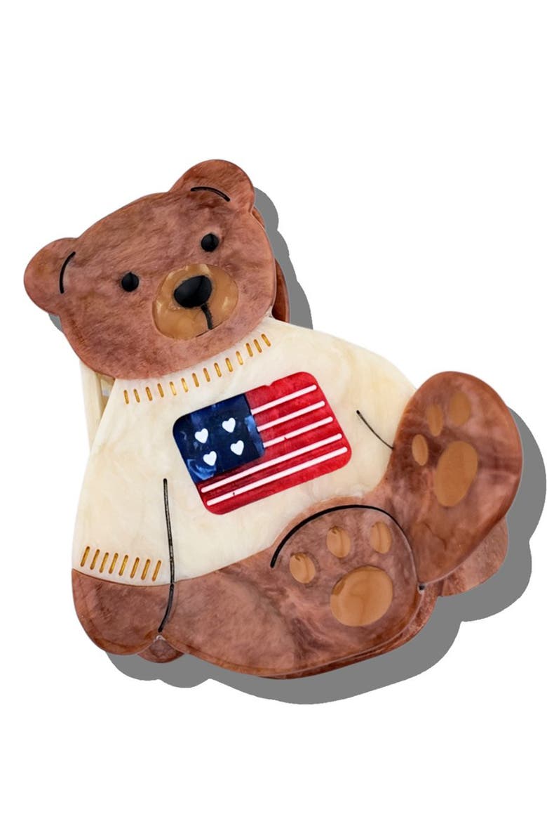 Solar Eclipse Americana Teddy Claw Clip, Main, color, Brown