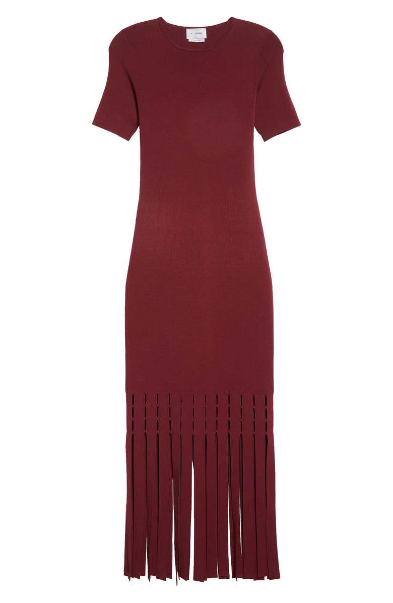 ST. JOHN Eyelet Fringe Panel Short Sleeve Knit Dress, Alternate, color,