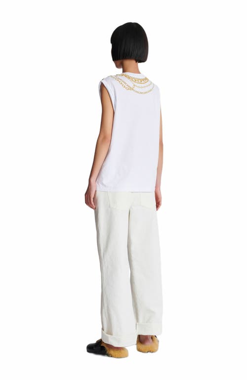 Balmain White Sleeveless Top With Maxi Necklace Print On Front And Rear In White
