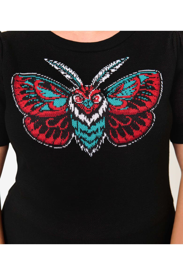 Plus Size Embroidered Long Sleeve Sweater, Alternate, color, Black Moth Print