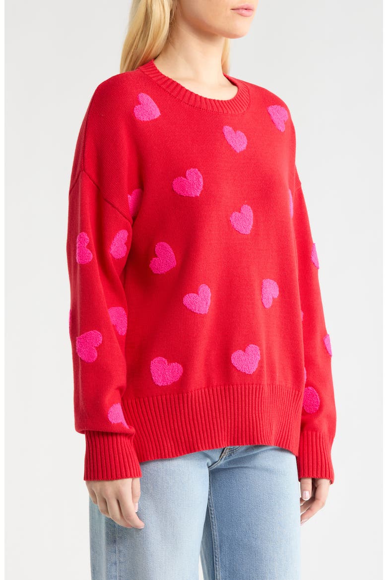 Callie Heart Sweater, Alternate, color, ROYAL RED HEARTS