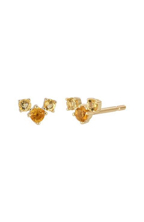 Semiprecous Stone 14K Gold Stud Earrings