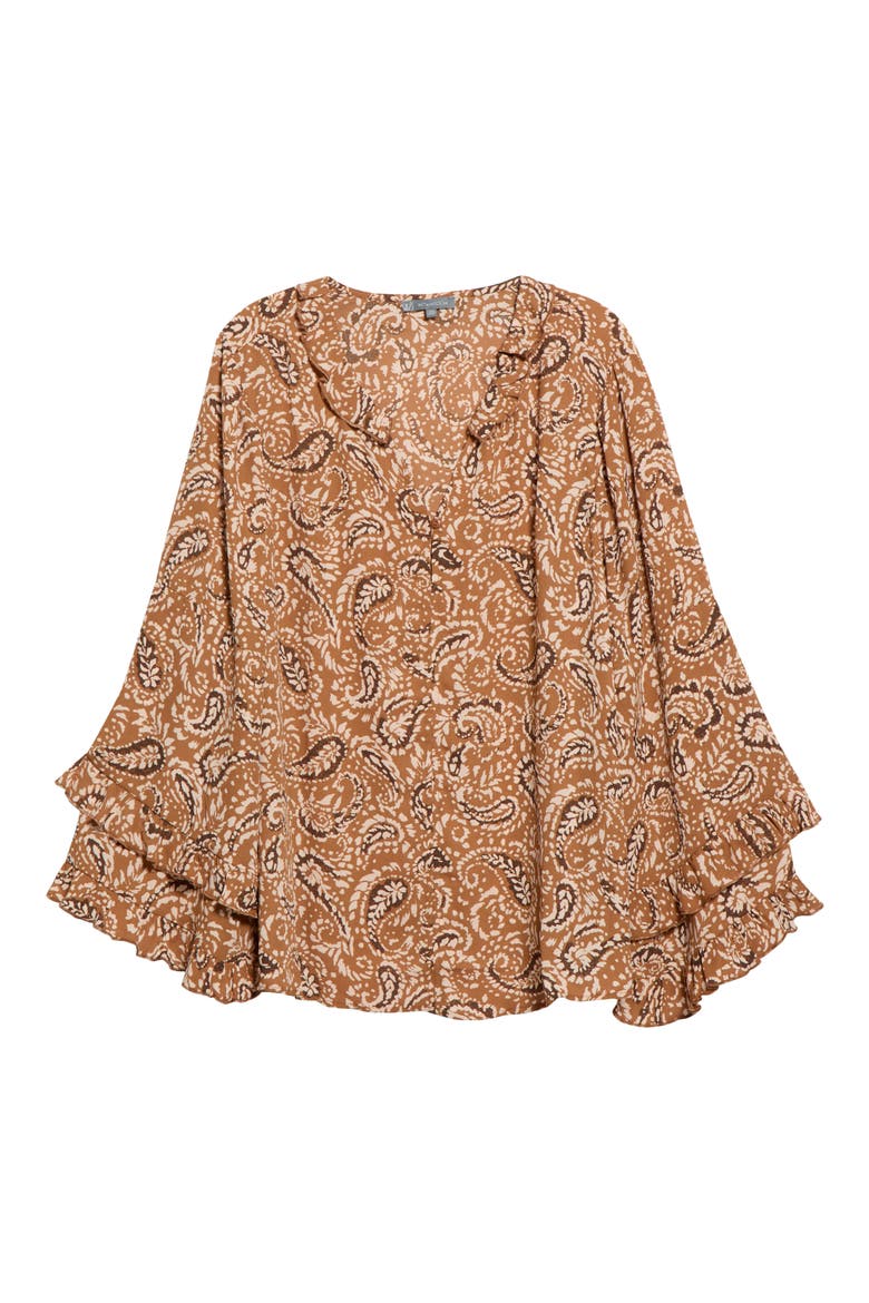 Ruffle Print Top, Alternate, color, PECAN MULTI