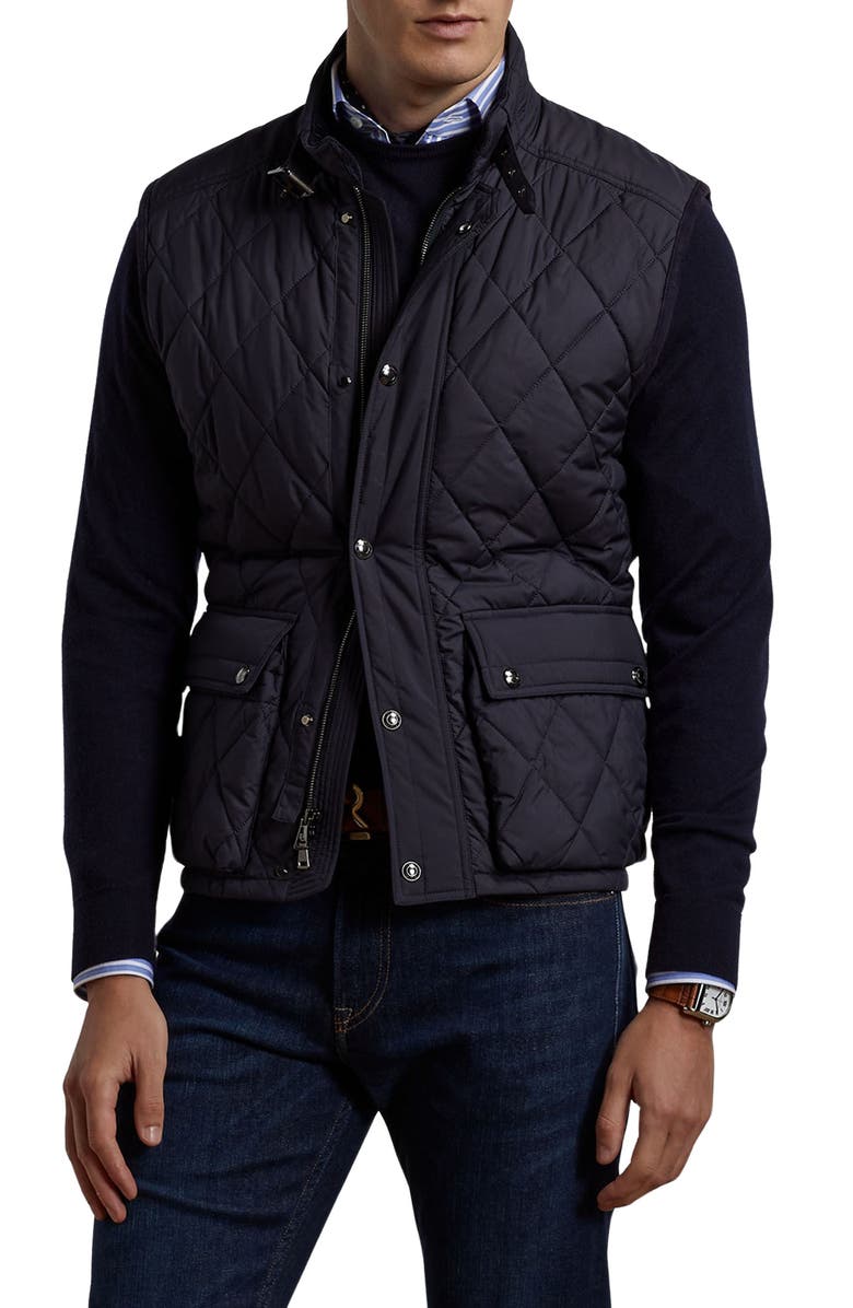 Ralph Lauren Purple Label Leyland Diamond Quilted Vest, Main, color, Classic Chairman Navy