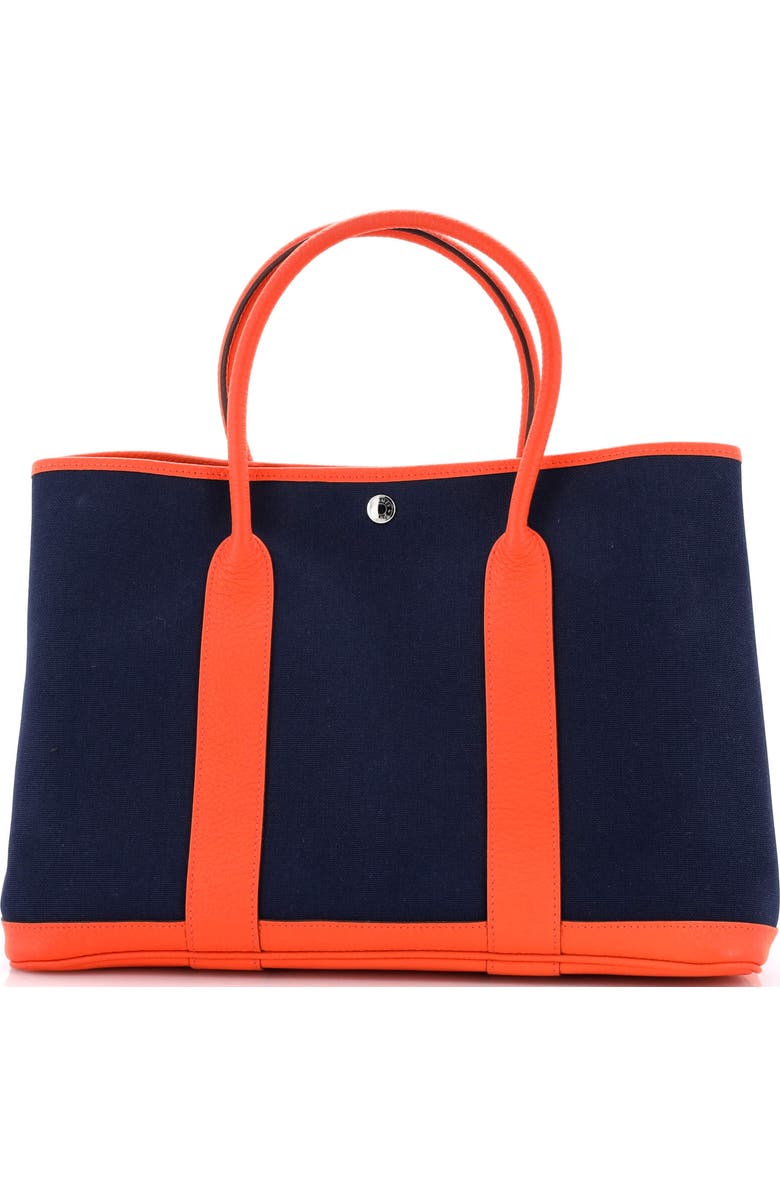 Pre-Owned Hermes Garden Party Tote Toile and Leather 36, Main, color, Bleu Nuit
