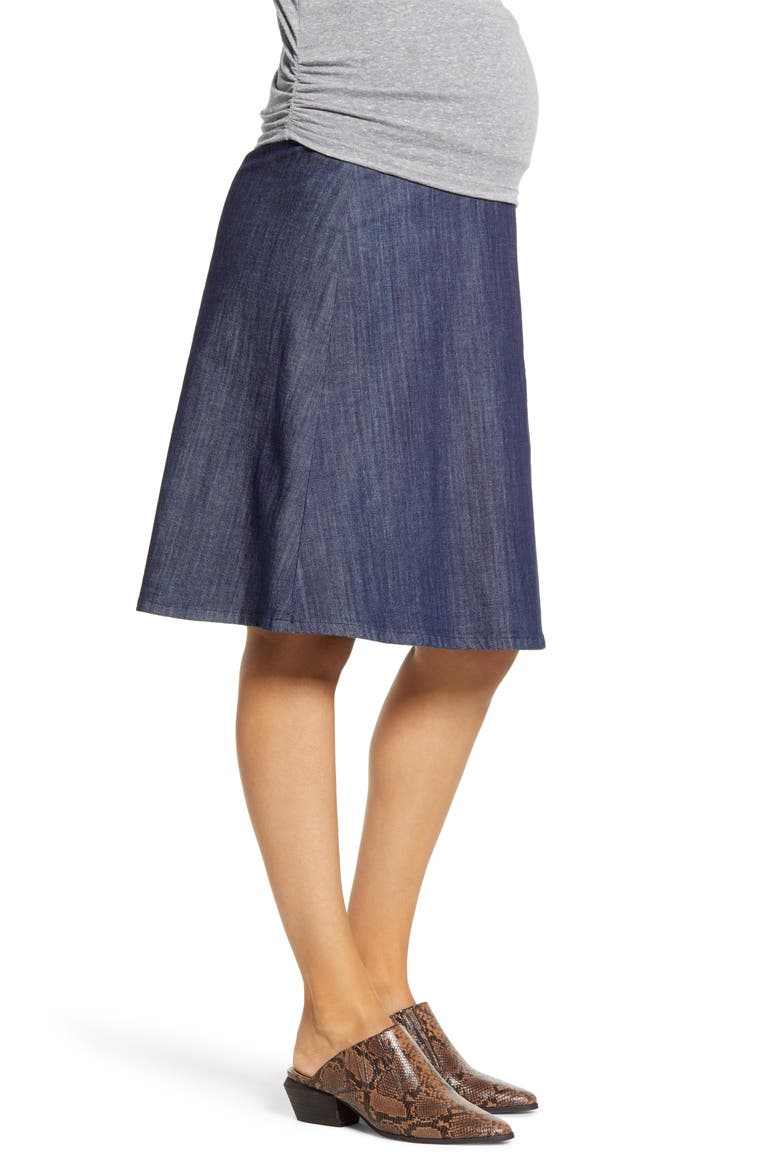 Flared Maternity Skirt, Alternate, color, MED-INDIGO