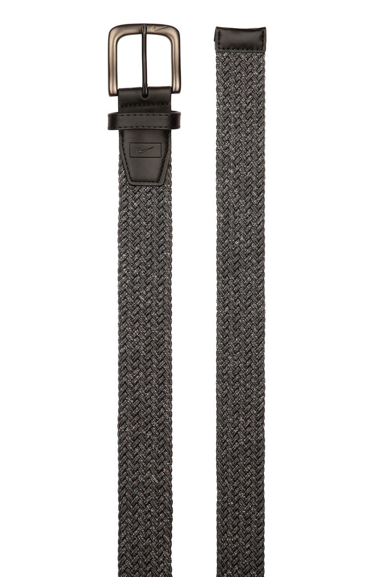 Stretch Webbed Braided Belt, Alternate, color, DARK GREY/ WHITE