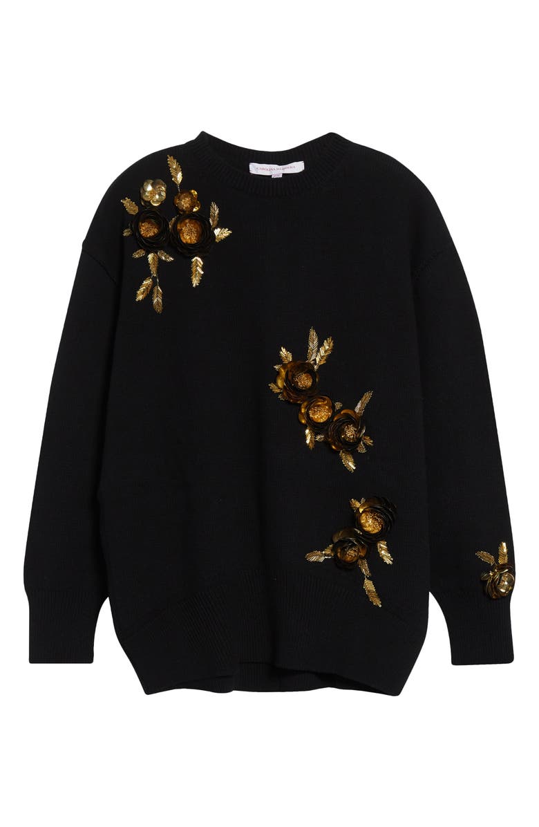 Carolina Herrera Floral Embroidered Oversize Virgin Wool & Cashere Sweater, Alternate, color, Black Multi