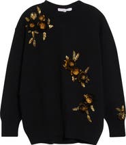 Carolina Herrera Floral Embroidered Oversize Virgin Wool & Cashere Sweater