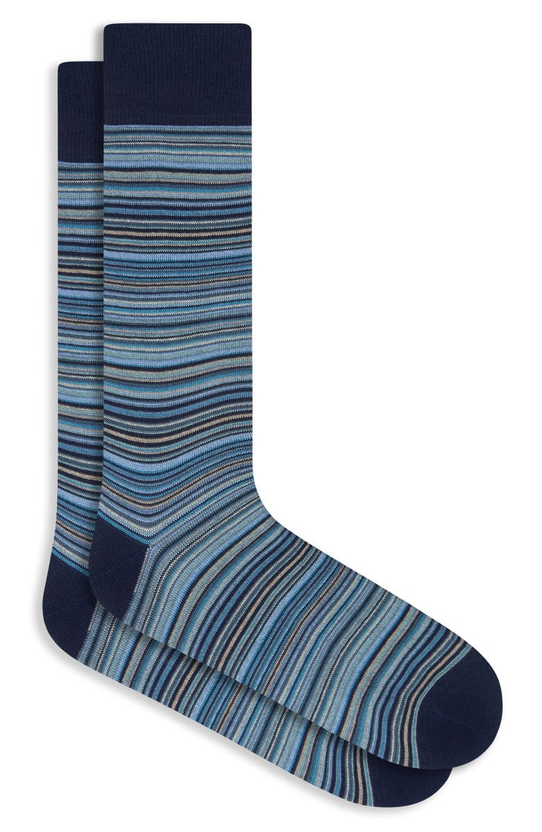 Bugatchi Stripe Cotton Blend Dress Socks, Main, color, Shark
