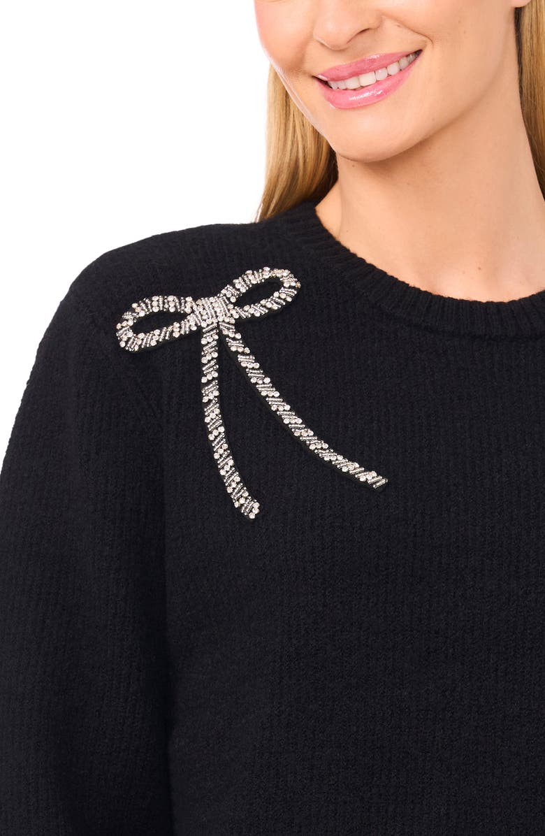 CeCe Embellished Bow Sweater, Alternate, color, Rich Black