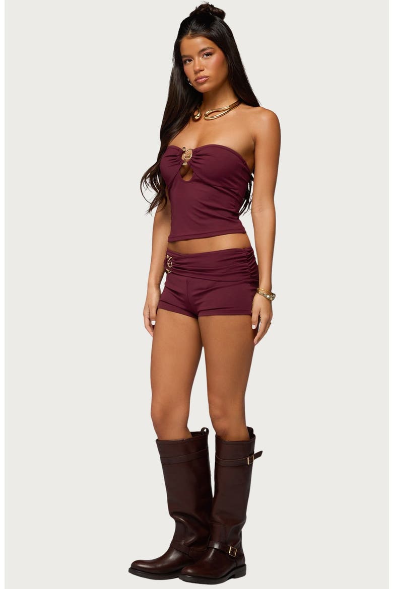 Rusana Swirl Ruched Micro Shorts, Alternate, color, BURGUNDY