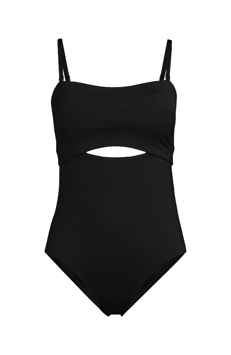 Lands' End Bandeau Cut Out One Piece, Alternate, color, Black