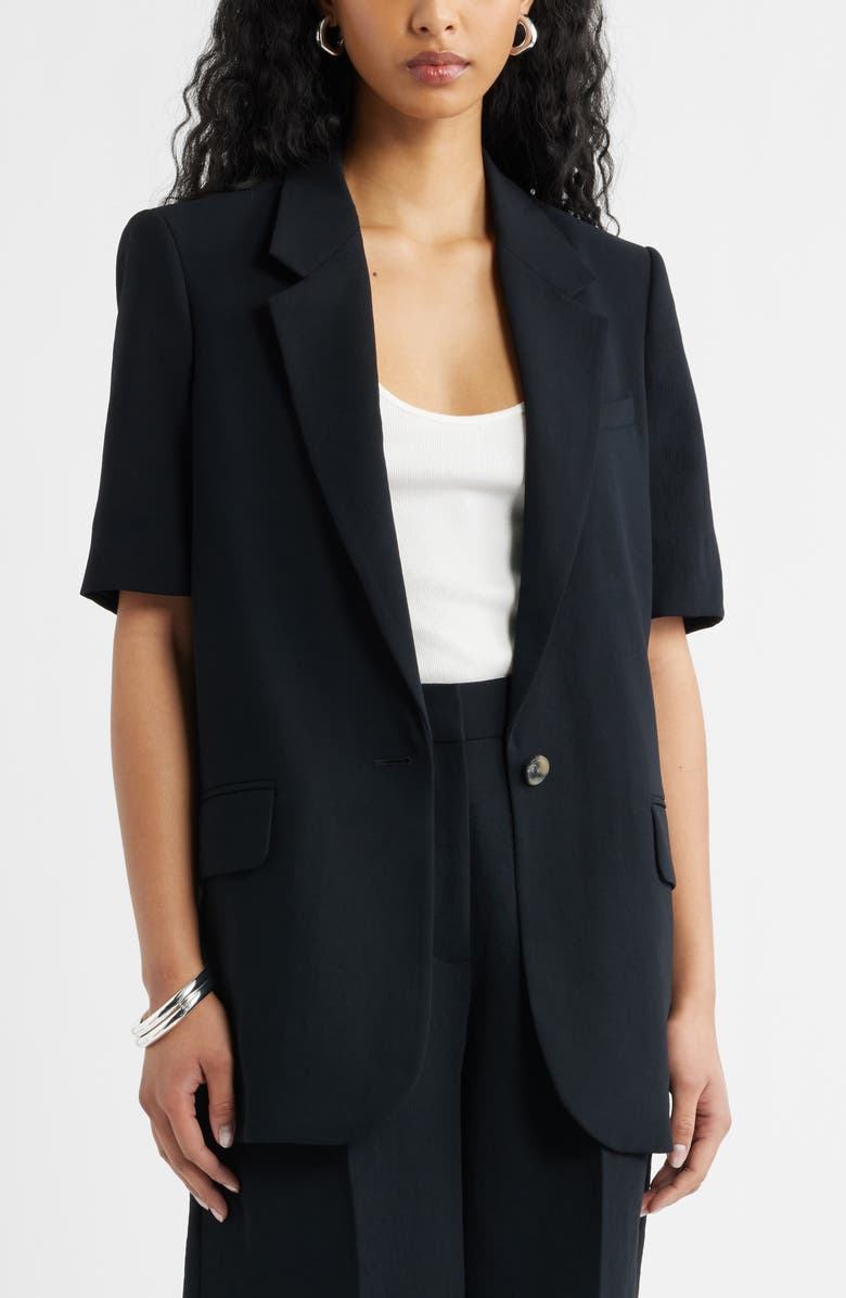 Open Edit Curator Short Sleeve Blazer, Main, color, Black
