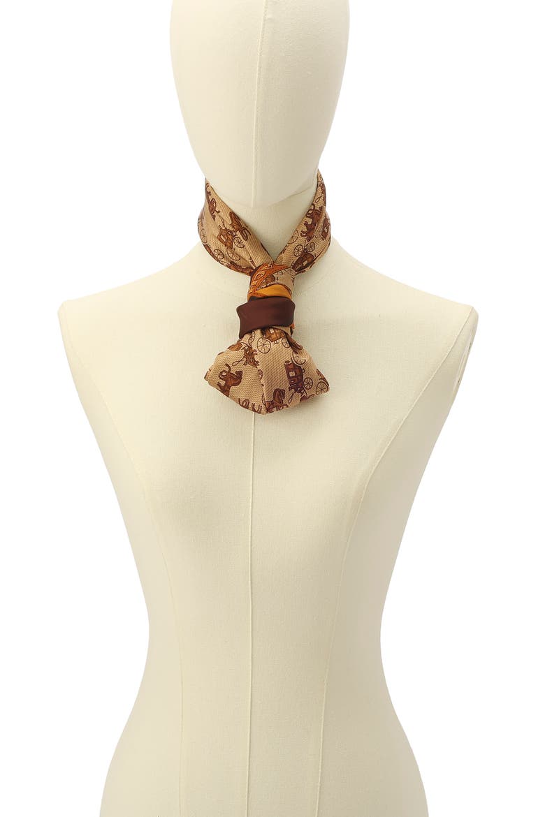 Horse & Carriage Print Silk Square Scarf, Alternate, color, BROWN