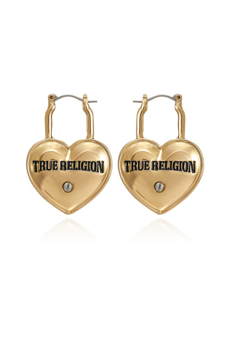 Heart Lock Hoop Earrings, Alternate, color, Gold Tone