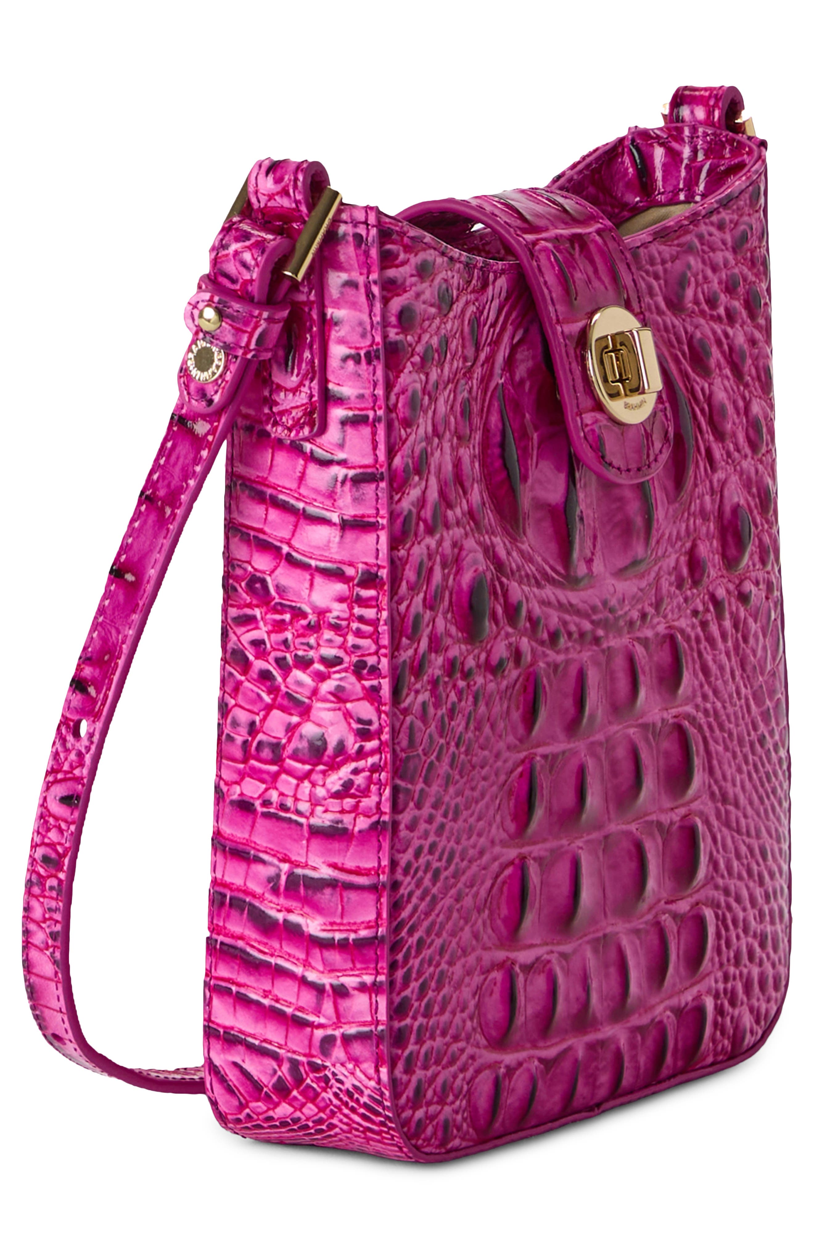 Marley Croc Embossed Leather Crossbody Bag, Alternate, color, ELECTRIC FUSCHIA