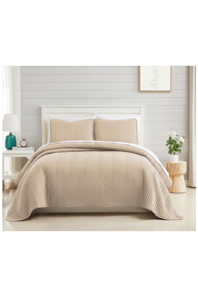 Chevron Quilt Set, Alternate, color, SAND
