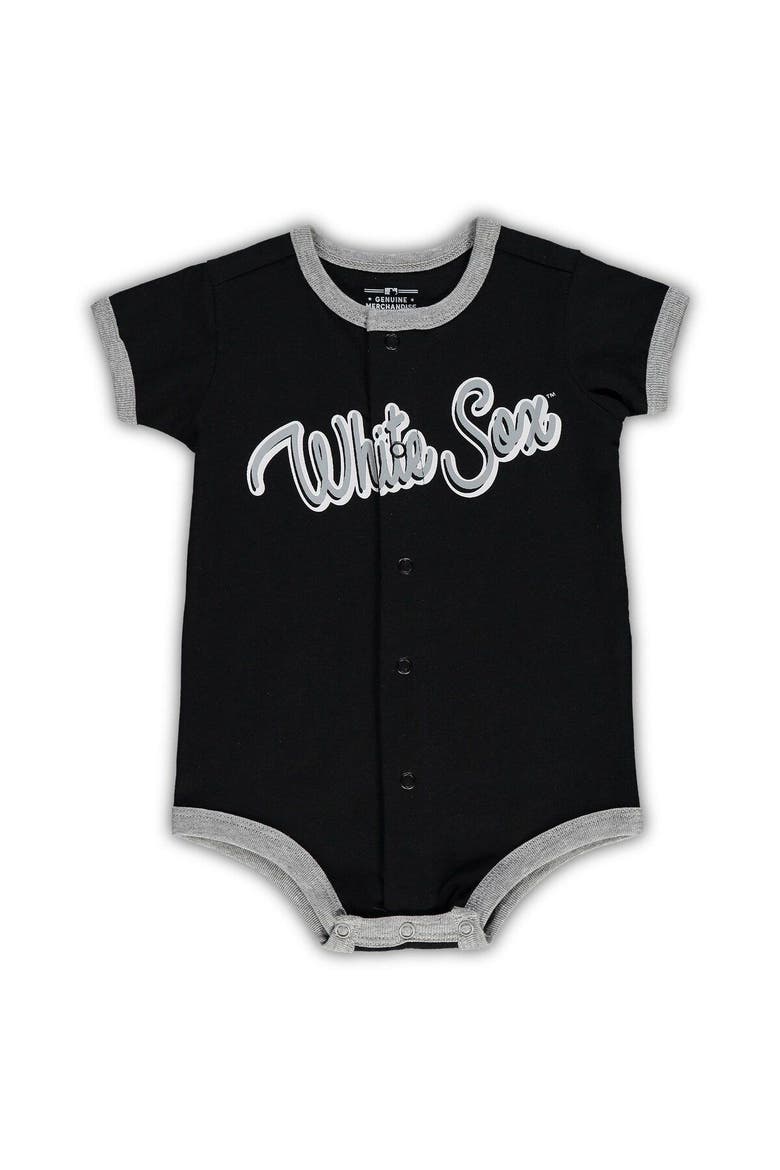 Newborn & Infant Black Chicago White Sox Stripe Power Hitter Romper, Main, color, Black