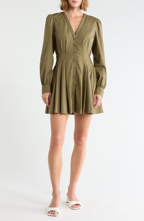 Julianna Pleated Long Sleeve Poplin Minidress