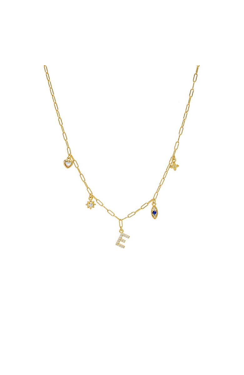 BY ADINA EDEN Pave Initial & Charms Paperclip Necklace, Main, color, Gold - S