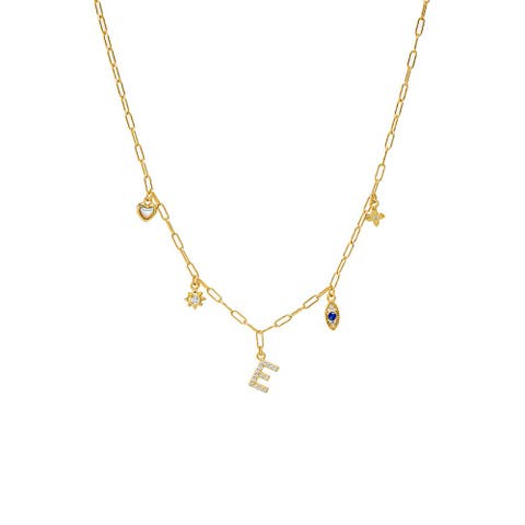 Pave Initial & Charms Paperclip Necklace