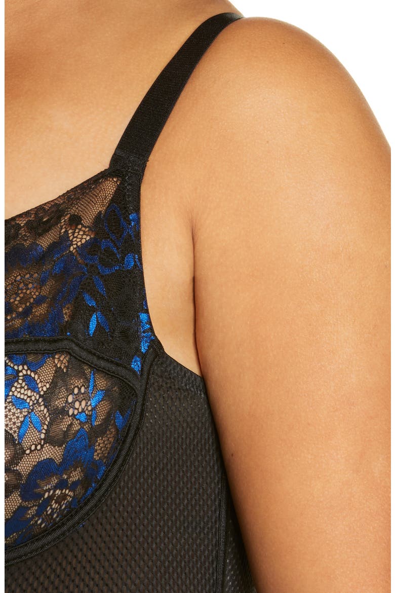Floral Mesh Underwire Bustier with Garter Straps, Alternate, color, BLACK