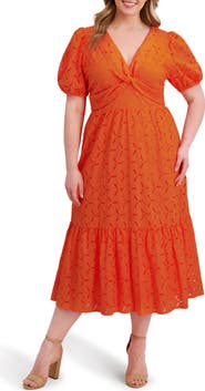 Kensie Cotton Eyelet Midi Dress