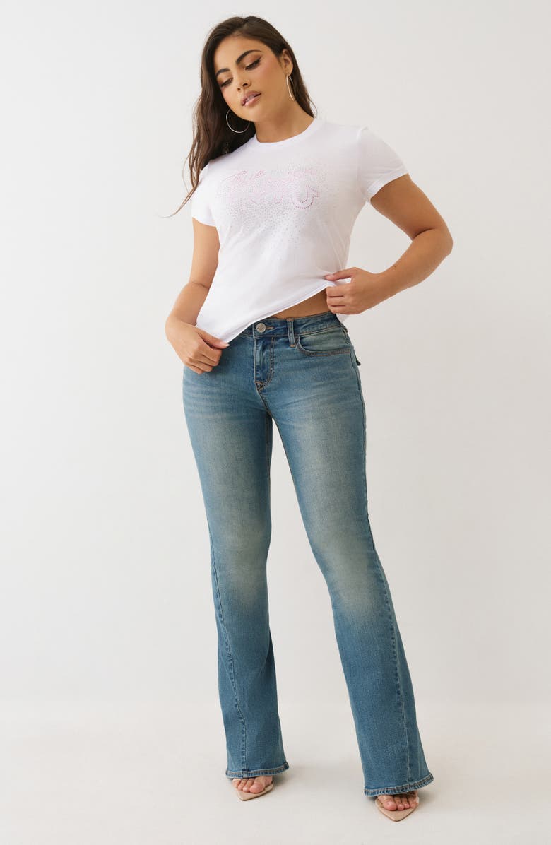 True Religion Joey Mid Rise Button Flap Flare Jeans, Alternate, color, Light Autumn Walk Wash