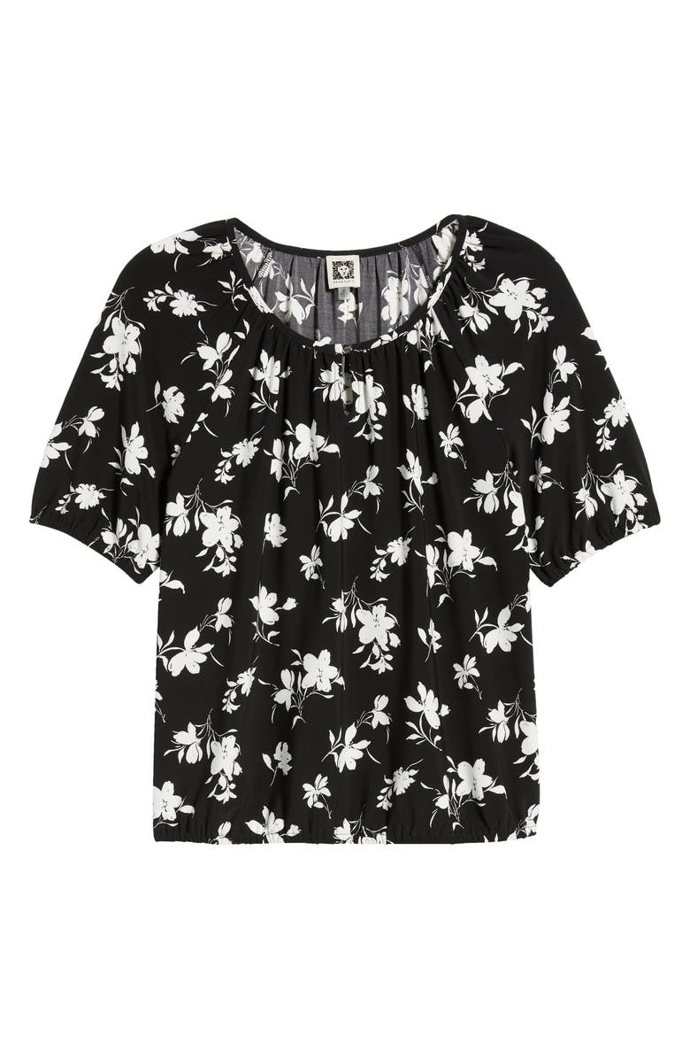 AK ANNE KLEIN Keyhole Print Peasant Top, Alternate, color, Anne Black/ White Dove
