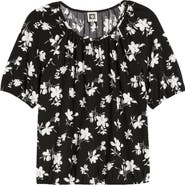 AK ANNE KLEIN Keyhole Print Peasant Top