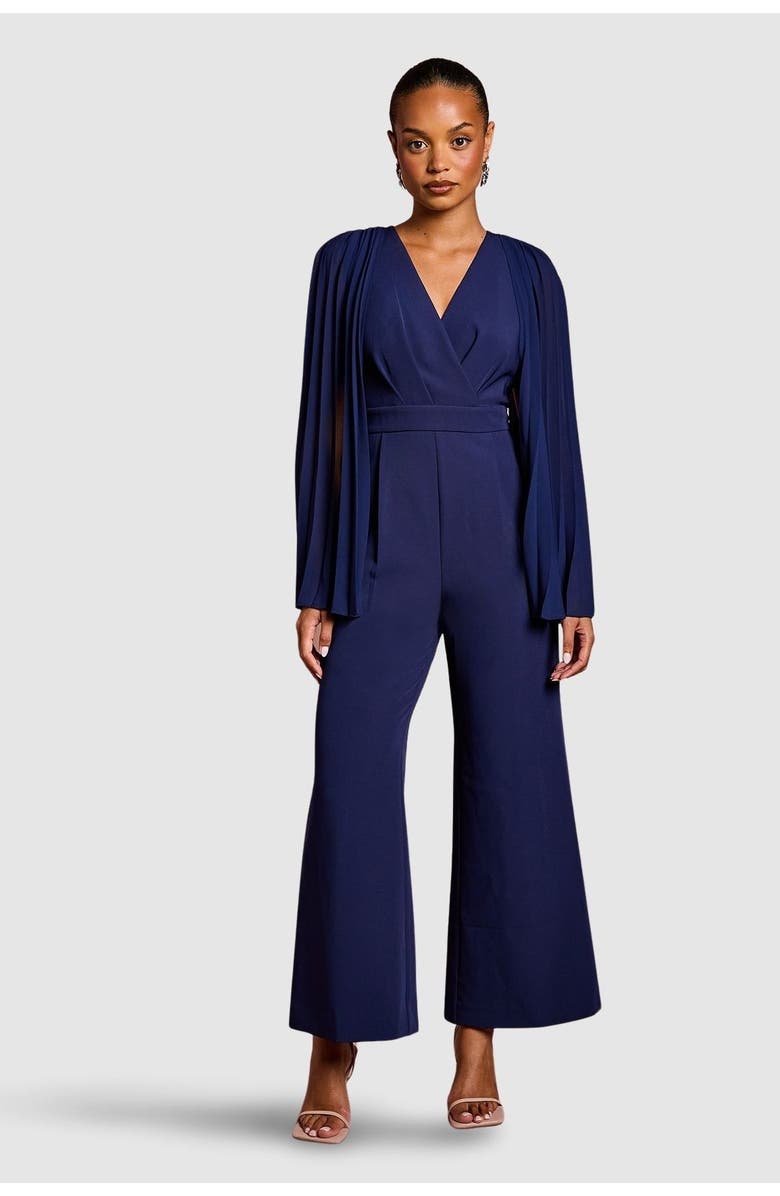 Coast Petite V Neck Pleated Jumpsuit, Main, color, Navy