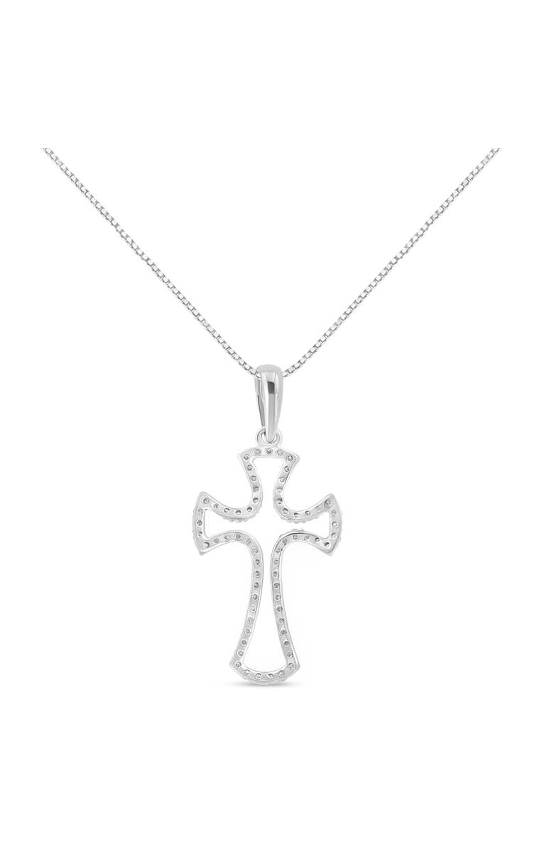 Haus of Brilliance Silver 1/3 Cttw Diamond Framed Open Cross 18" Pendant Necklace, Alternate, color, White