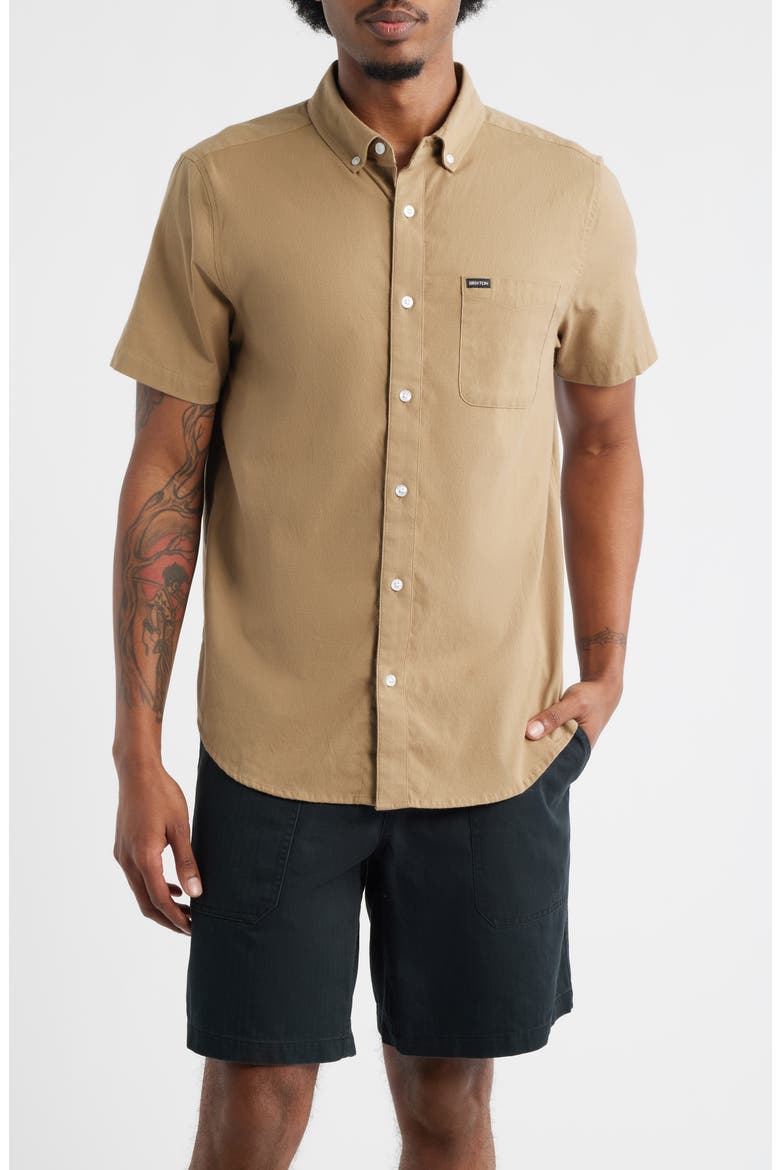 Sanford Short Sleeve Oxford Button-Down Shirt, Main, color, KHAKI