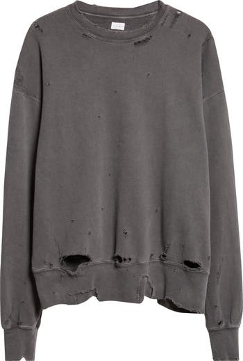トップス DAMAGE CREW NECK SWEAT KURO More Damage Rip & Repair French Terry Crewneck
