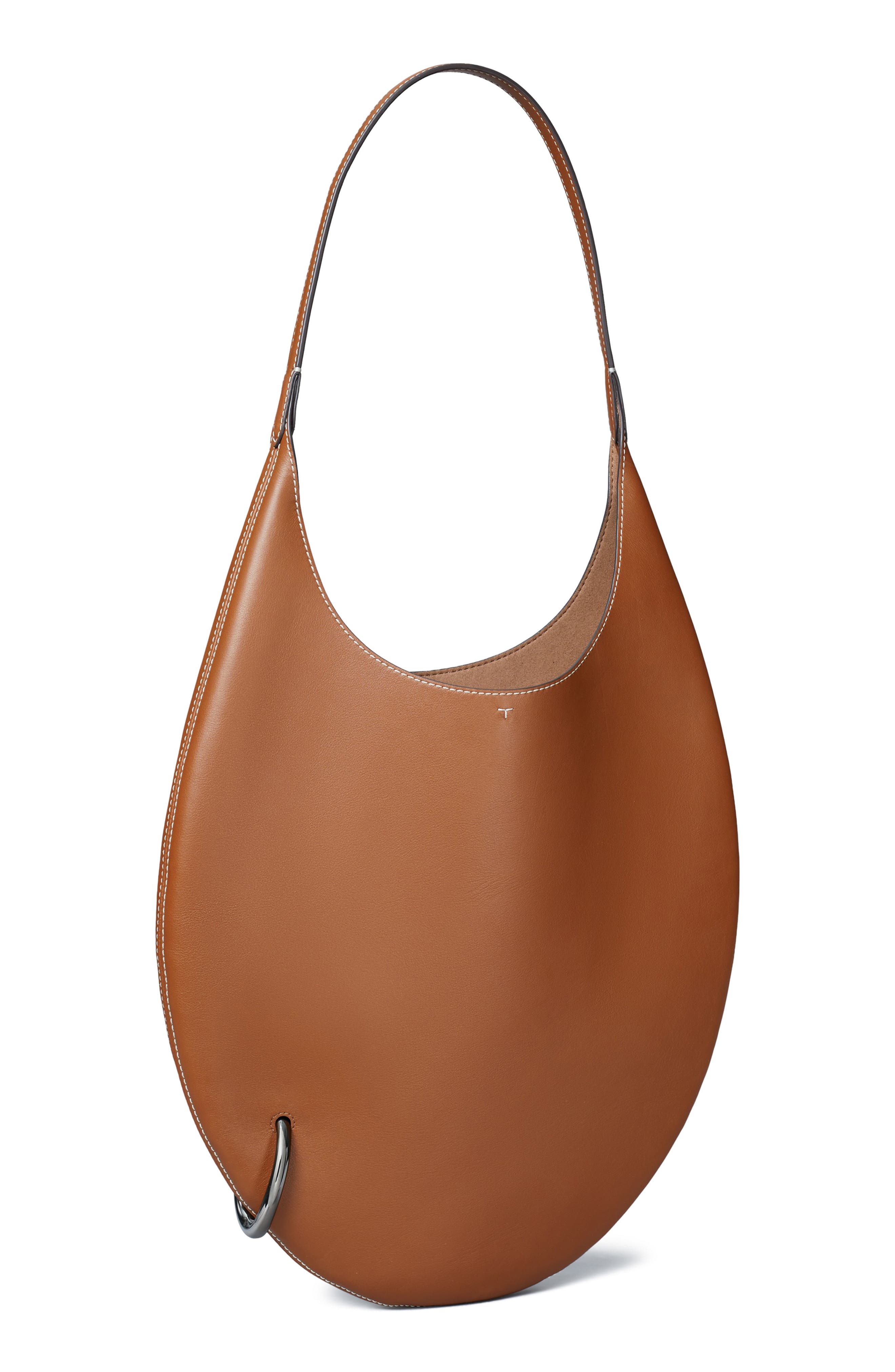 Pierced Soft Leather Shoulder Bag, Alternate, color, AGED TAN